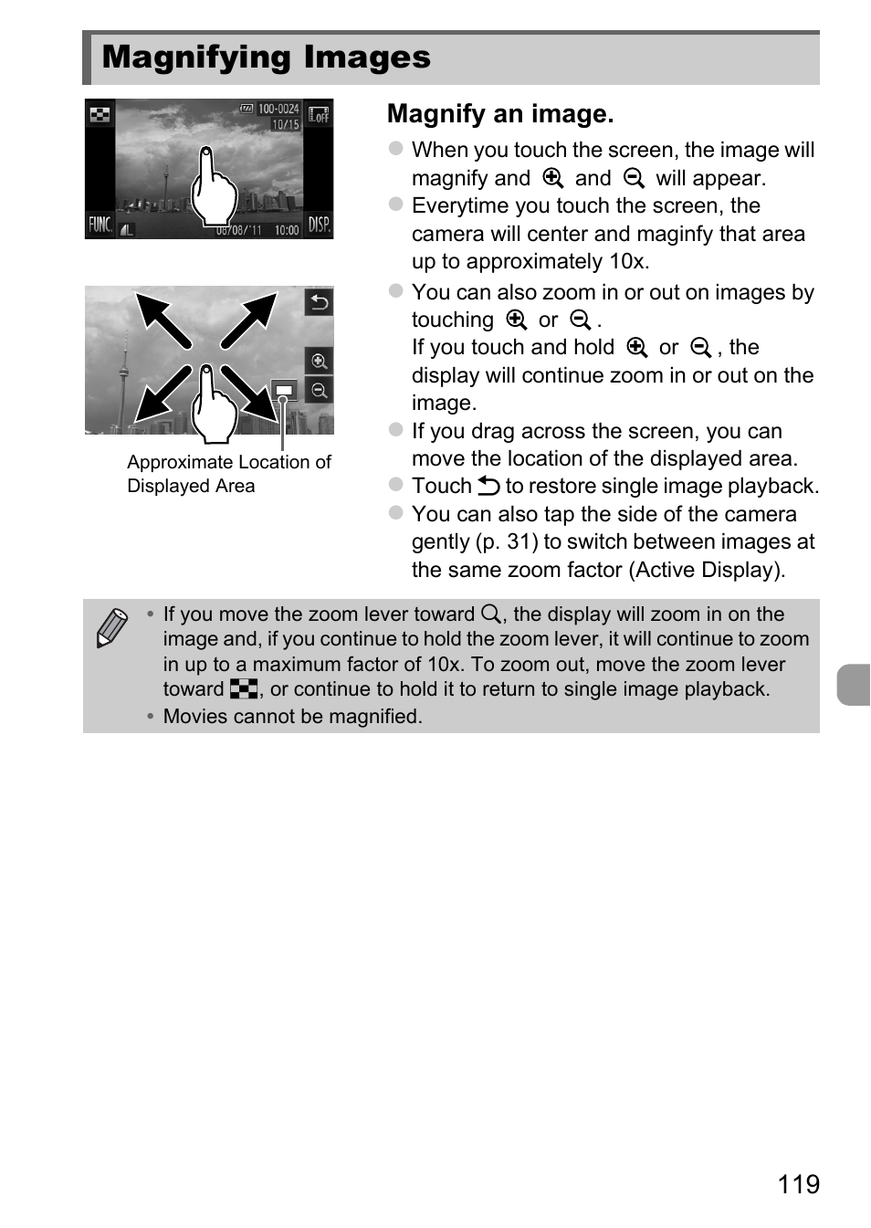 Magnifying images, P. 119, 119 magnify an image | Canon IXUS 1100 HS User Manual | Page 119 / 209