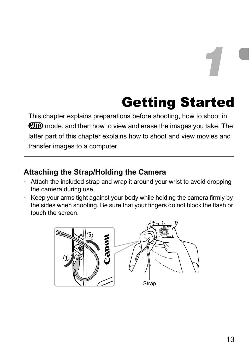 1 getting started, Getting started | Canon IXUS 1100 HS User Manual | Page 13 / 209