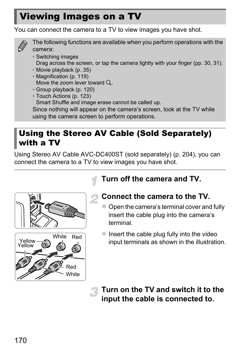 Viewing images on a tv | Canon IXUS 1100 HS User Manual | Page 170 / 209