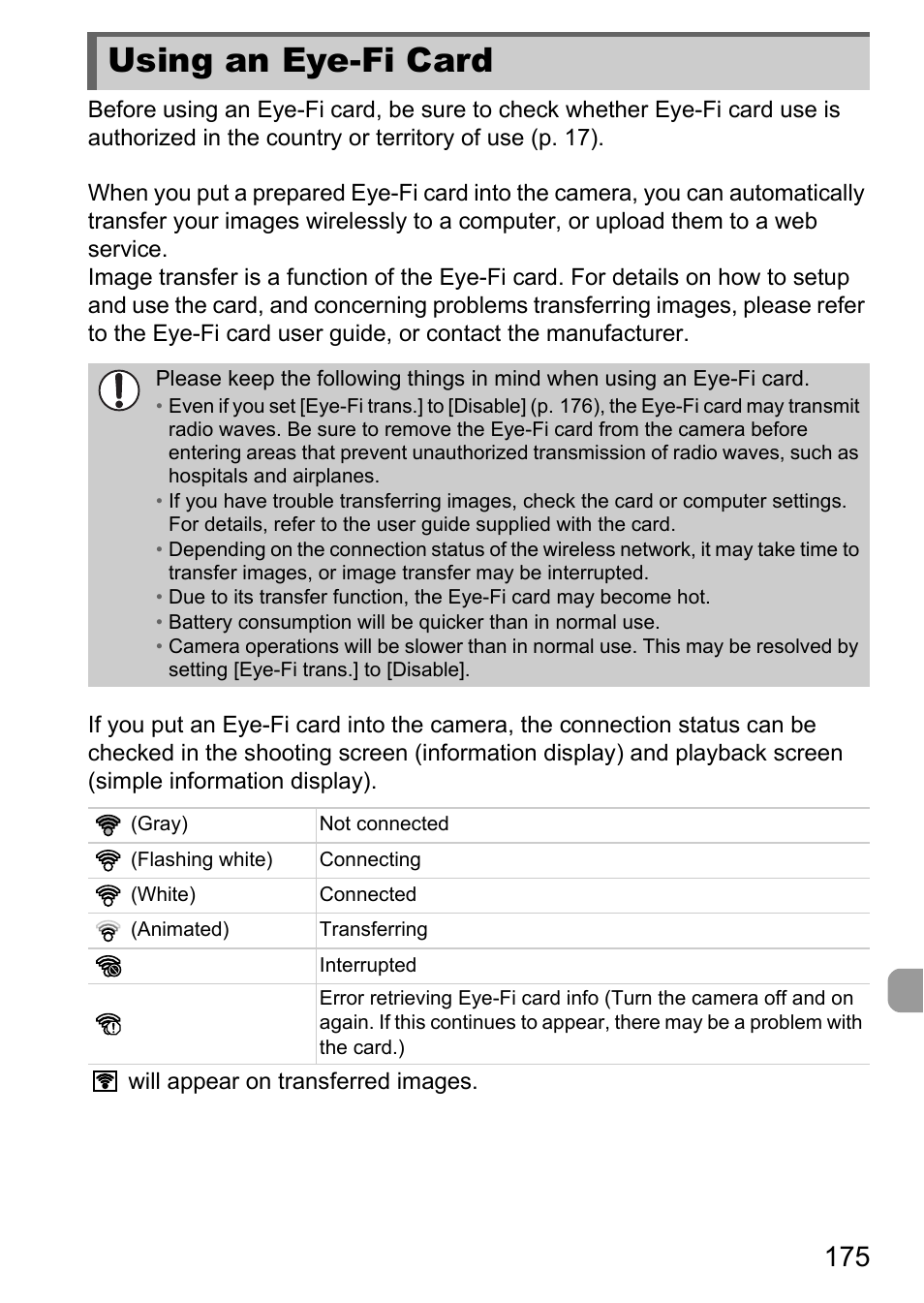 Using an eye-fi card | Canon IXUS 1100 HS User Manual | Page 175 / 209