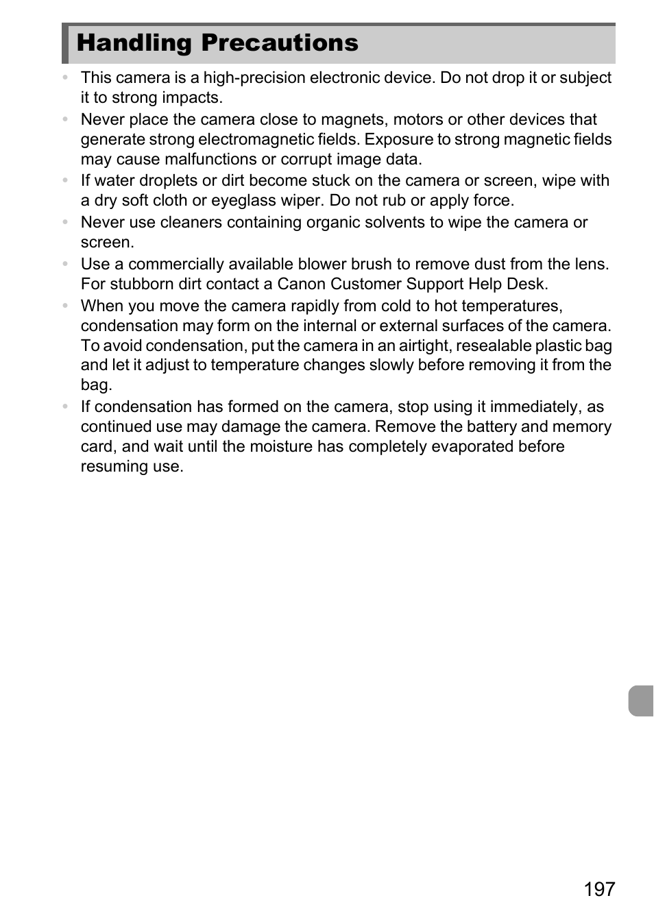 Handling precautions | Canon IXUS 1100 HS User Manual | Page 197 / 209