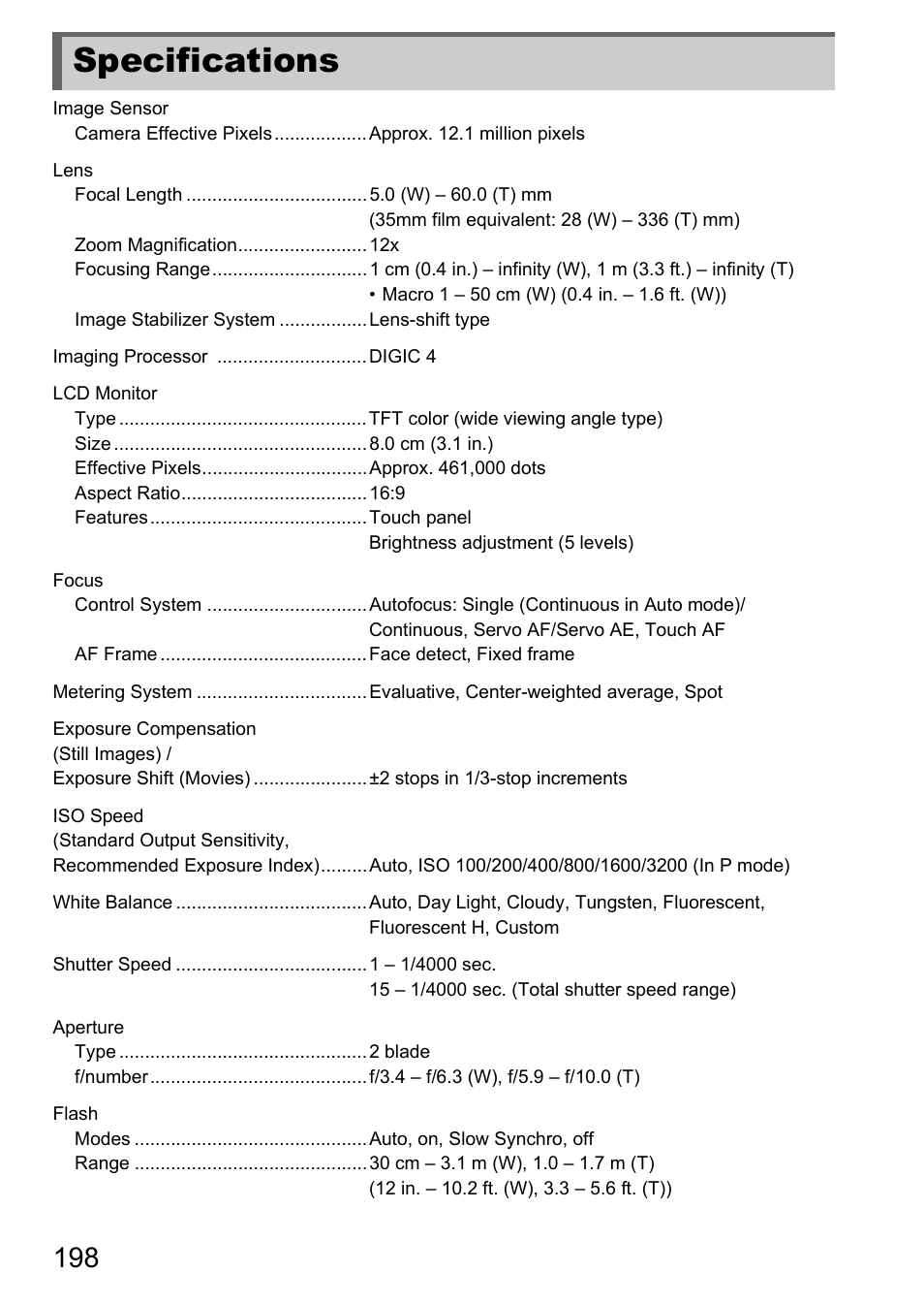 Specifications, Ce (p. 198) | Canon IXUS 1100 HS User Manual | Page 198 / 209