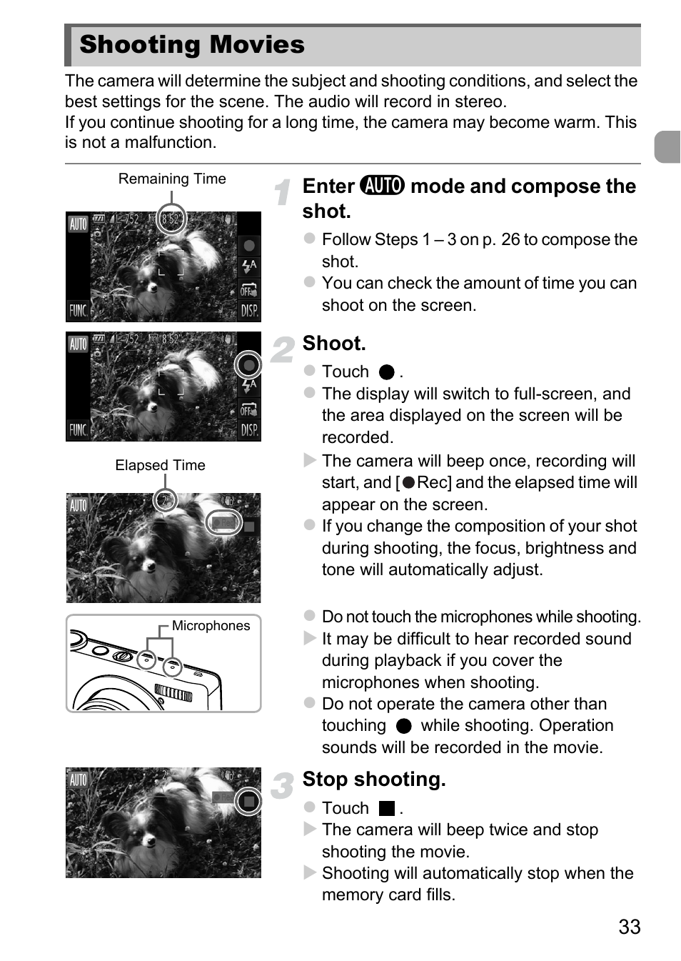 Shooting movies | Canon IXUS 1100 HS User Manual | Page 33 / 209