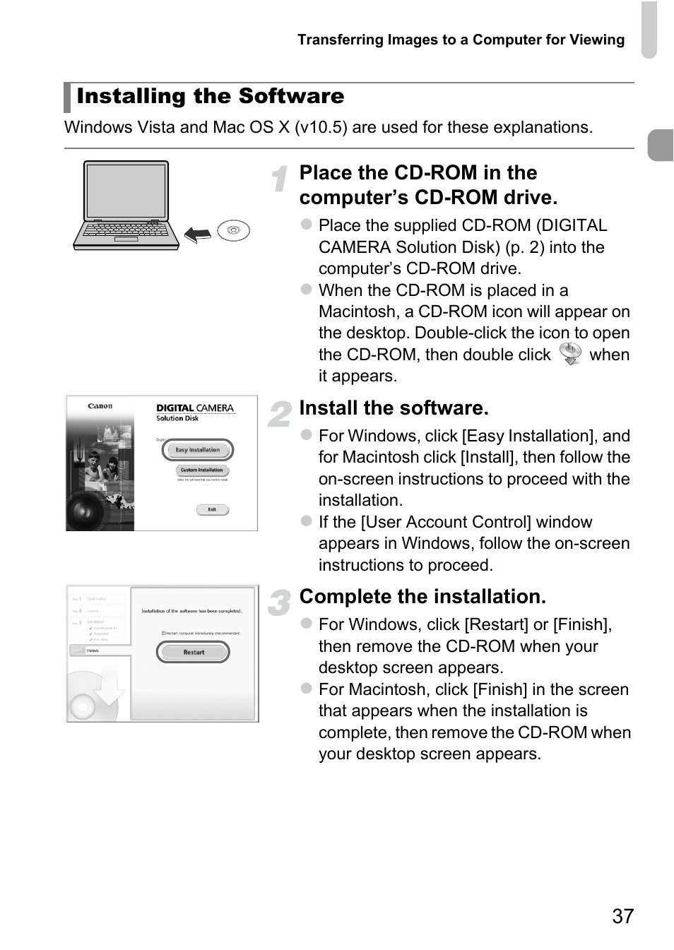Installing the software | Canon IXUS 1100 HS User Manual | Page 37 / 209