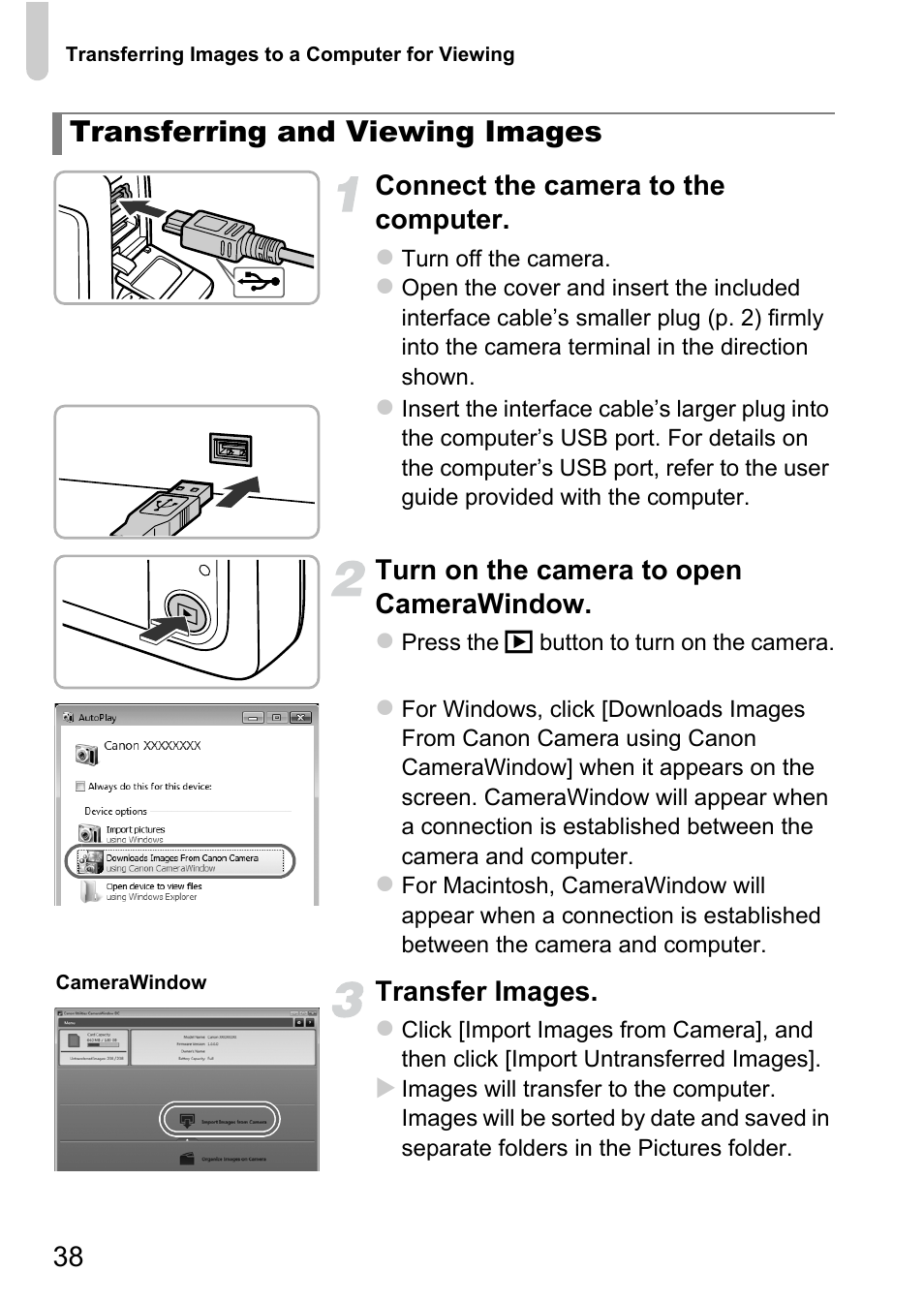 Transferring and viewing images | Canon IXUS 1100 HS User Manual | Page 38 / 209