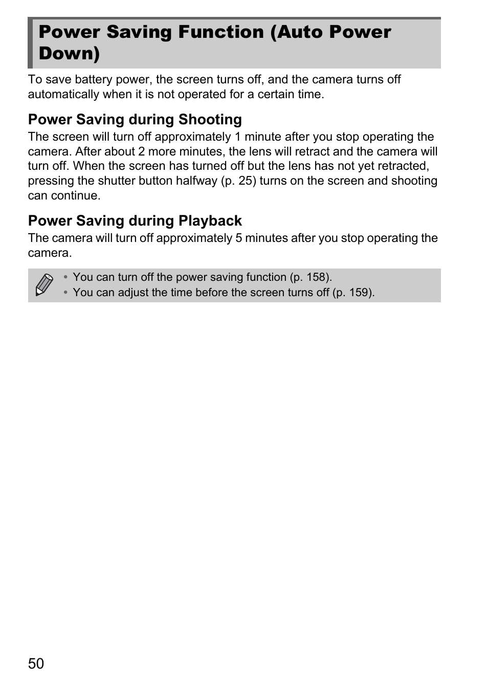 Power saving function (auto power down), Power saving function, Auto power down) | Canon IXUS 1100 HS User Manual | Page 50 / 209