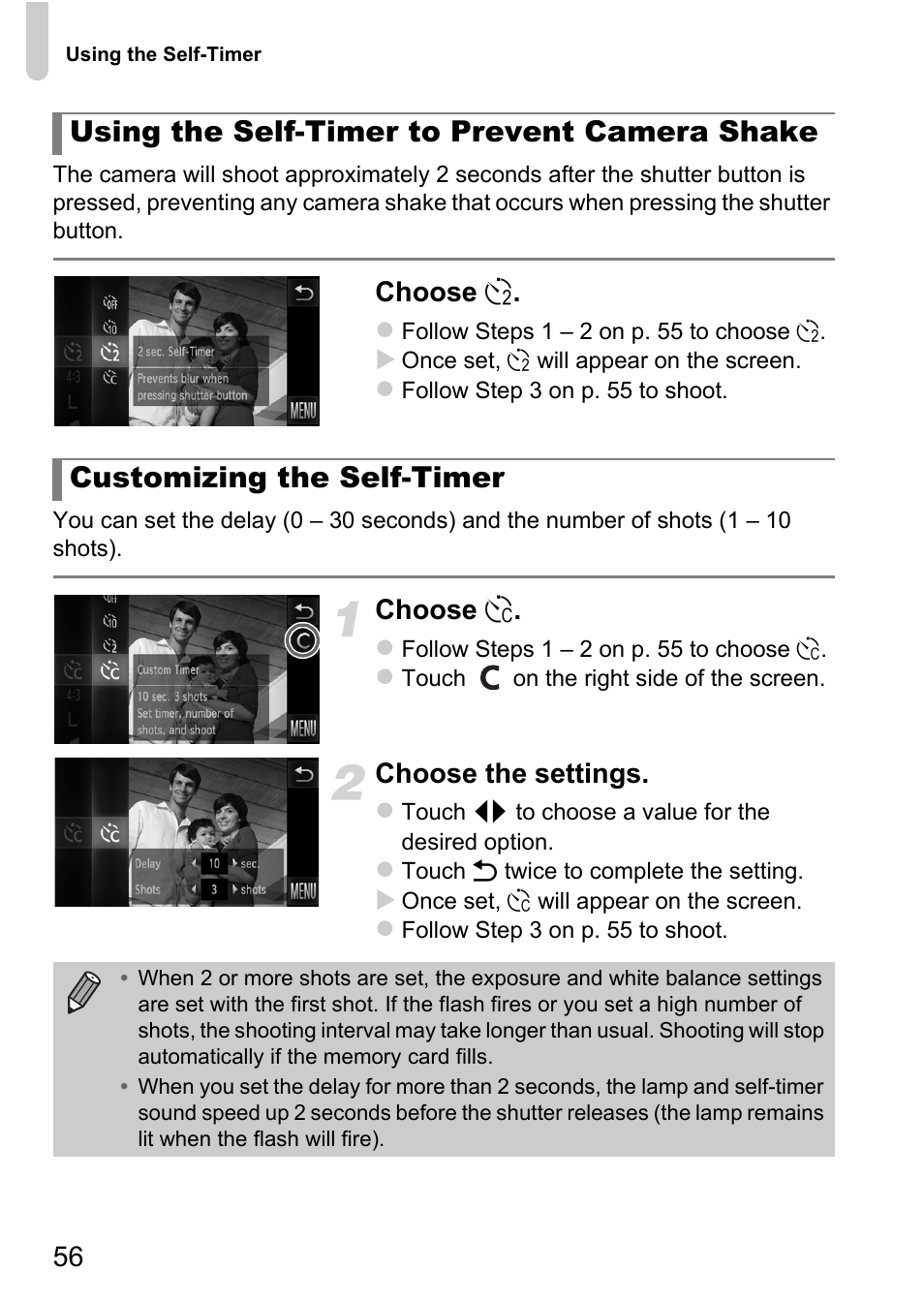 Choose, Choose the settings | Canon IXUS 1100 HS User Manual | Page 56 / 209