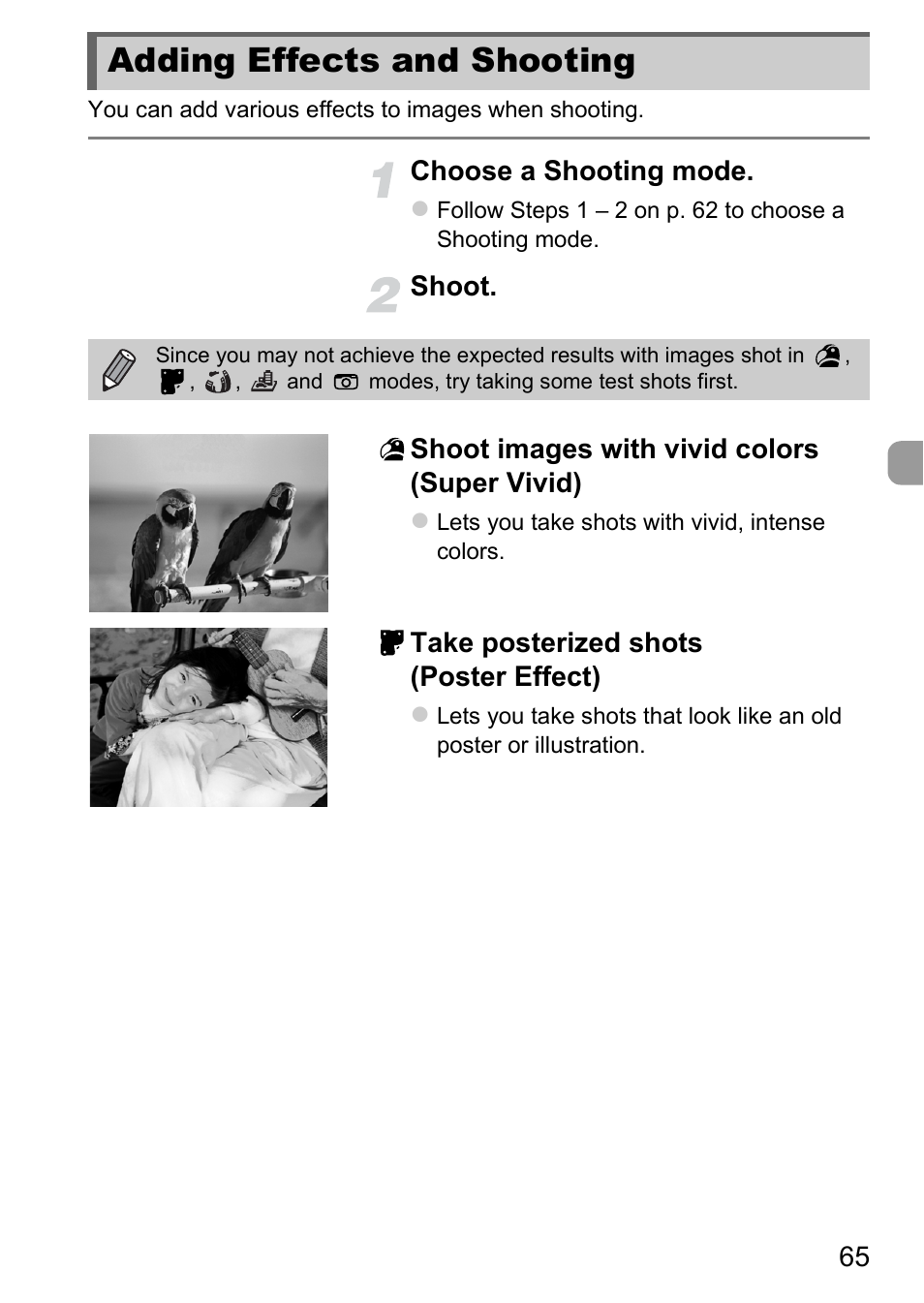Adding effects and shooting, P. 65) | Canon IXUS 1100 HS User Manual | Page 65 / 209
