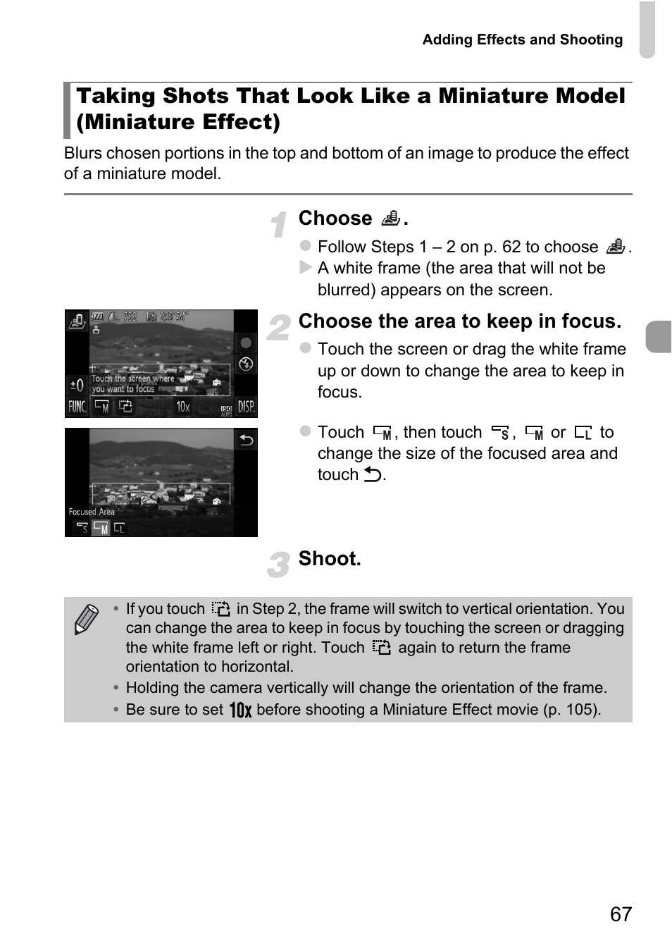 P. 67), Choose, Choose the area to keep in focus | Shoot | Canon IXUS 1100 HS User Manual | Page 67 / 209