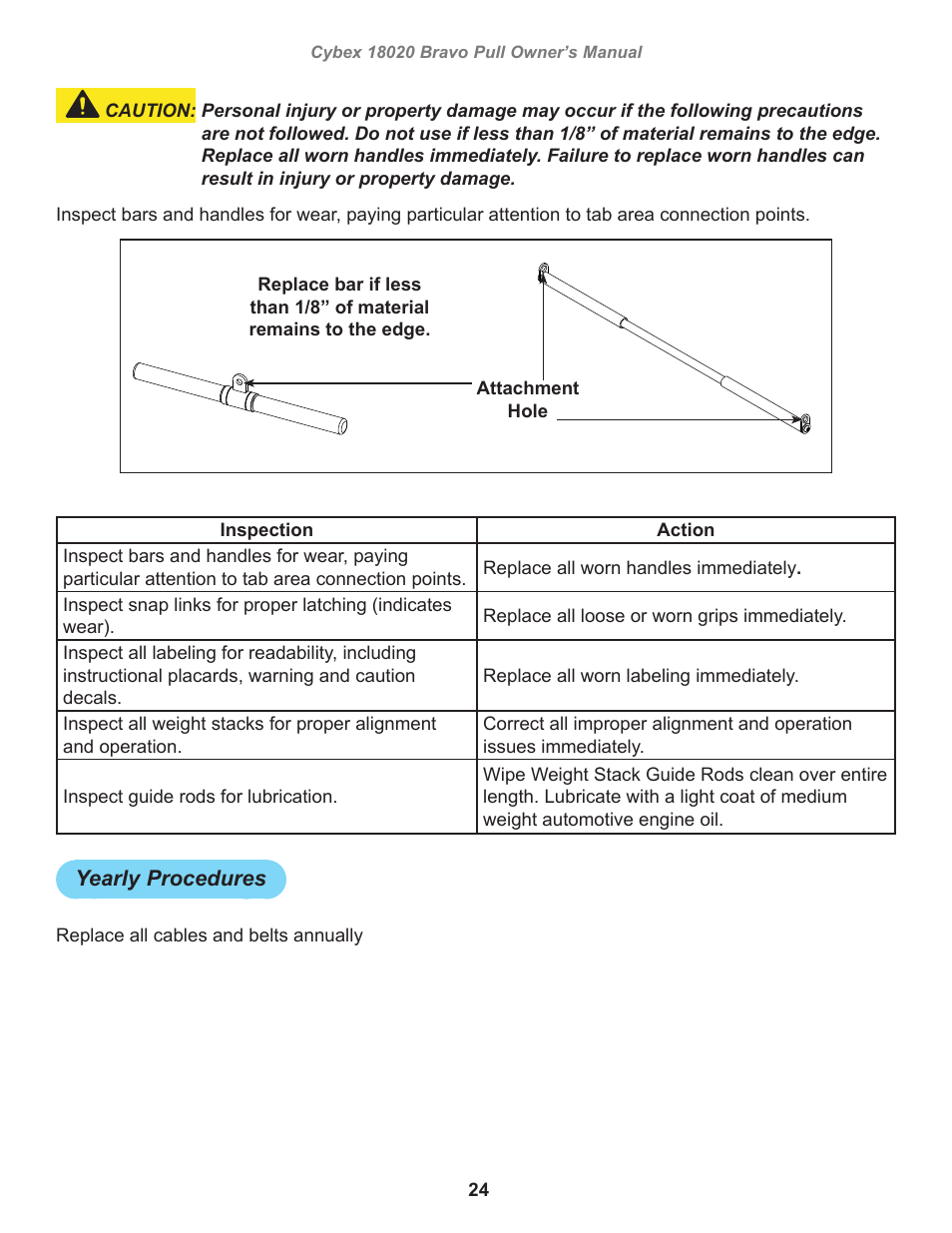 Yearly procedures | Cybex 18020 Bravo Pull User Manual | Page 24 / 32