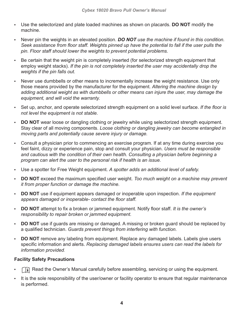 Cybex 18020 Bravo Pull User Manual | Page 4 / 32