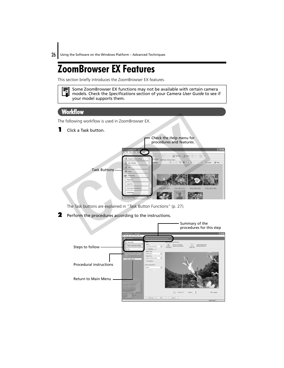 Zoombrowser ex features, Co py | Canon CDP-E074-030 User Manual | Page 26 / 64