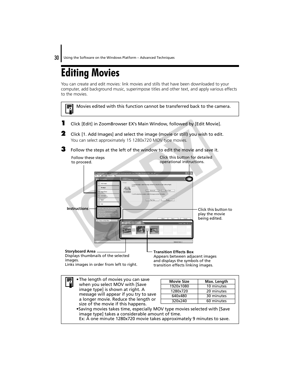 Editing movies, P. 30), Co py | Canon CDP-E074-030 User Manual | Page 30 / 64