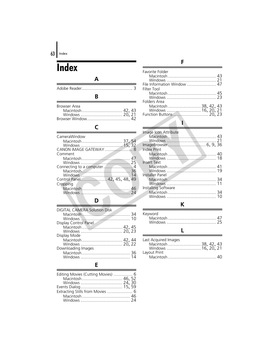 Index, Co py | Canon CDP-E074-030 User Manual | Page 63 / 64