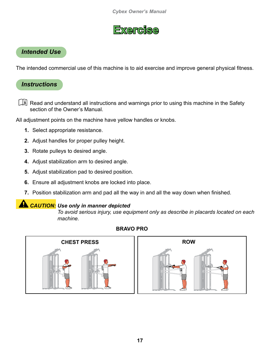 Exercise | Cybex 18080 Bravo Pro User Manual | Page 17 / 32