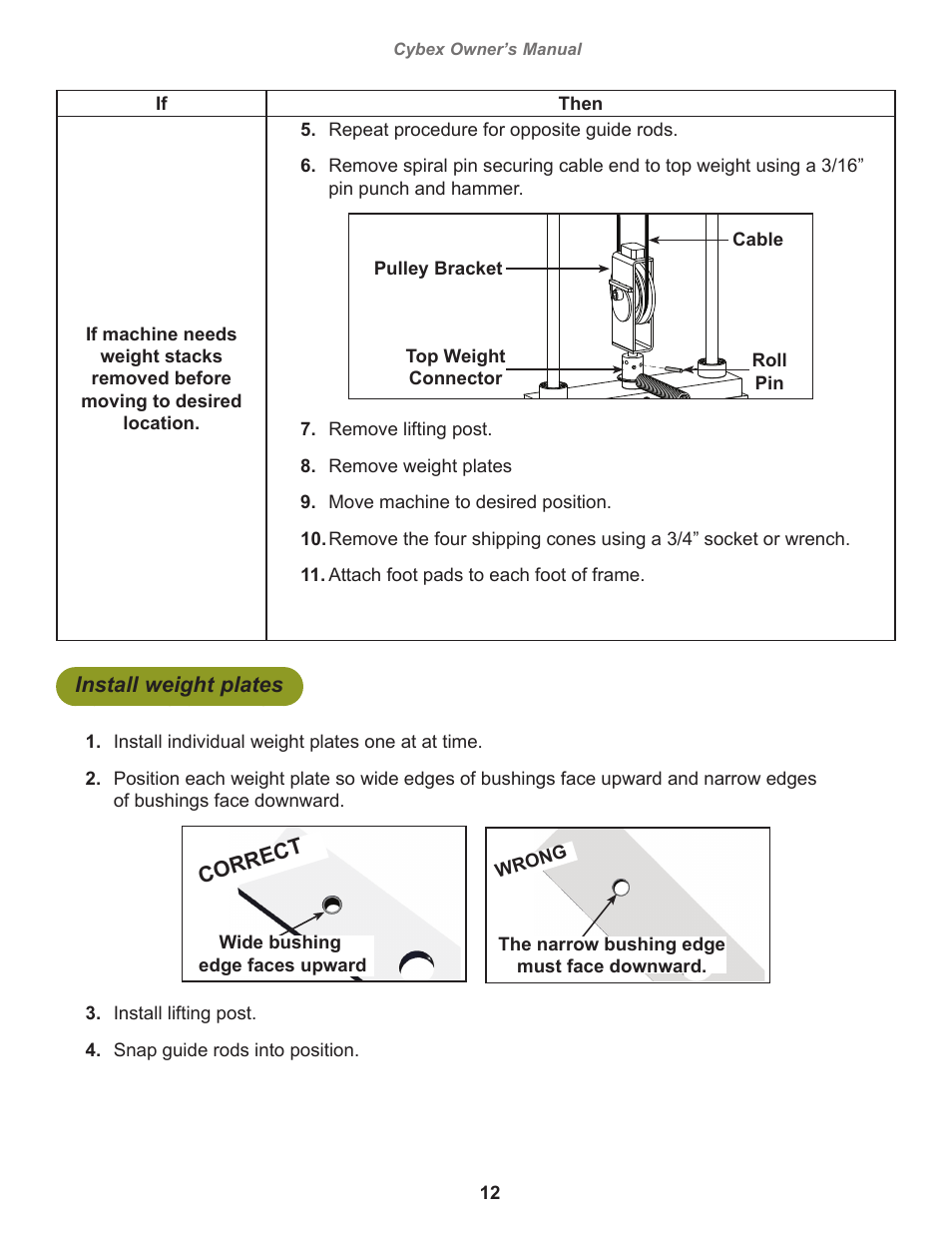 Install weight plates | Cybex 8800 Bravo User Manual | Page 12 / 32