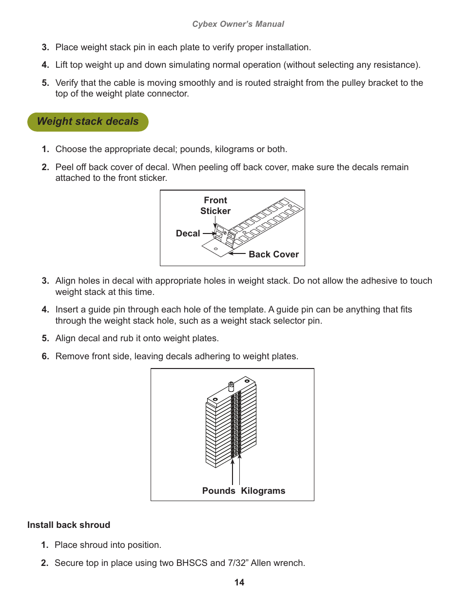 Weight stack decals | Cybex 8800 Bravo User Manual | Page 14 / 32