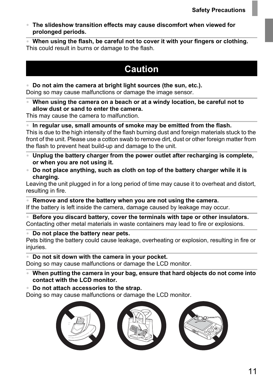 Caution | Canon IXUS 130 User Manual | Page 11 / 176