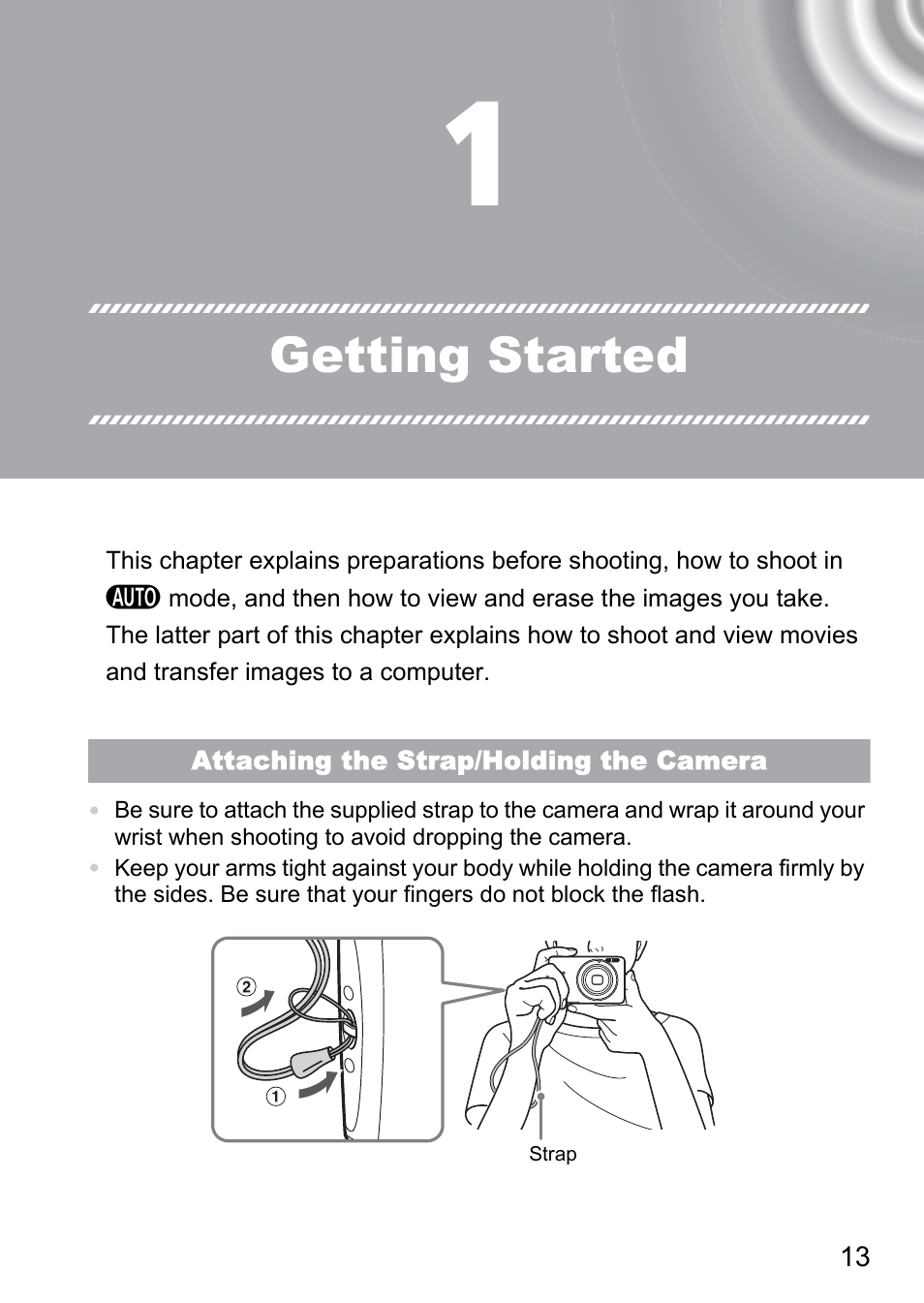 1 getting started, Getting started | Canon IXUS 130 User Manual | Page 13 / 176