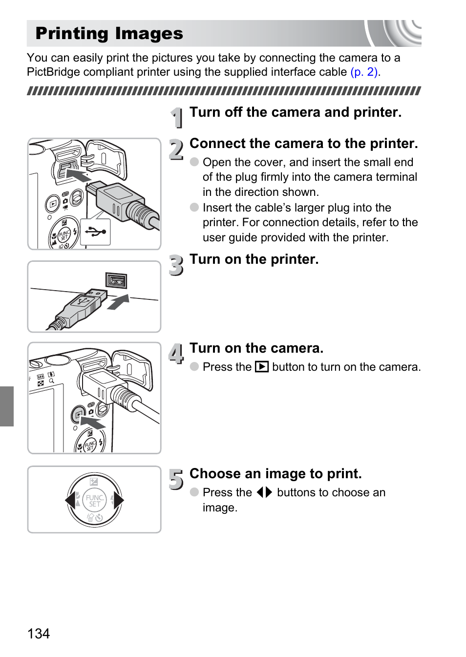 Printing images, Printer, P. 134) | Canon IXUS 130 User Manual | Page 134 / 176