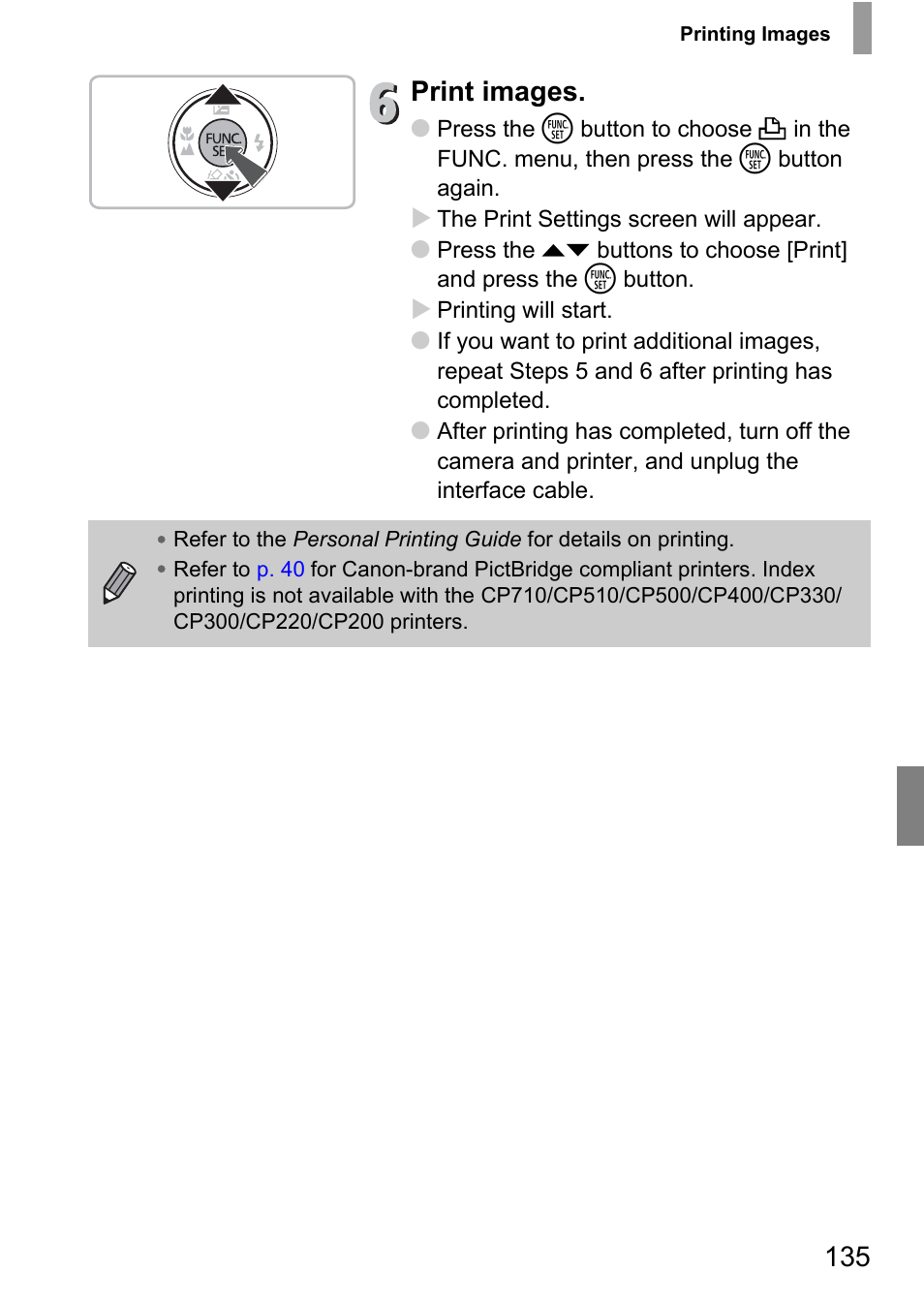 Print images | Canon IXUS 130 User Manual | Page 135 / 176