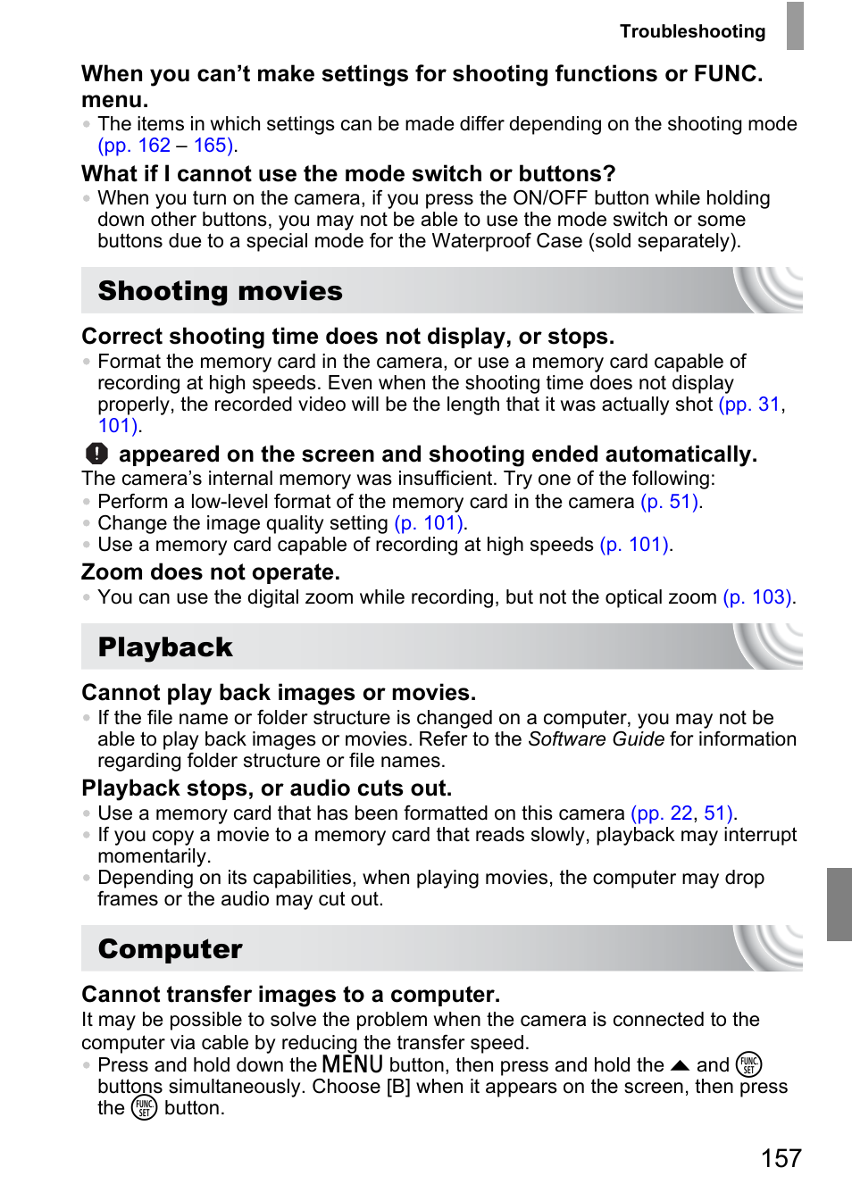 Shooting movies, Playback, Computer | Canon IXUS 130 User Manual | Page 157 / 176