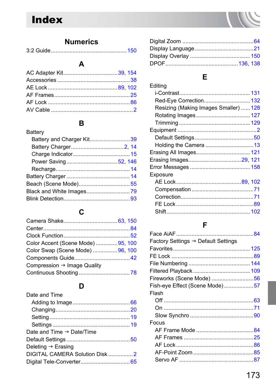 Index, Numerics | Canon IXUS 130 User Manual | Page 173 / 176