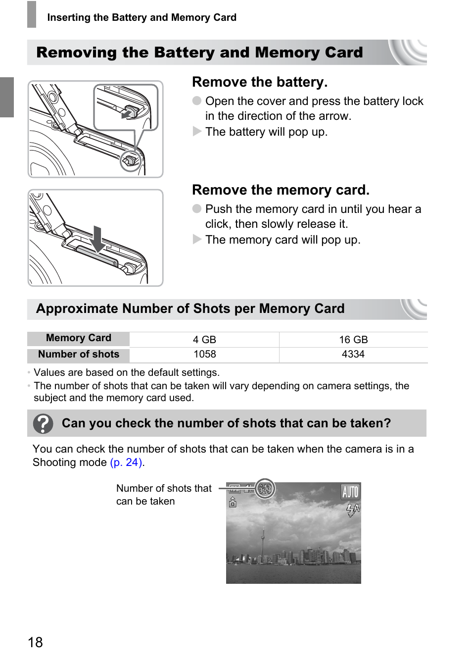 Remove the battery | Canon IXUS 130 User Manual | Page 18 / 176