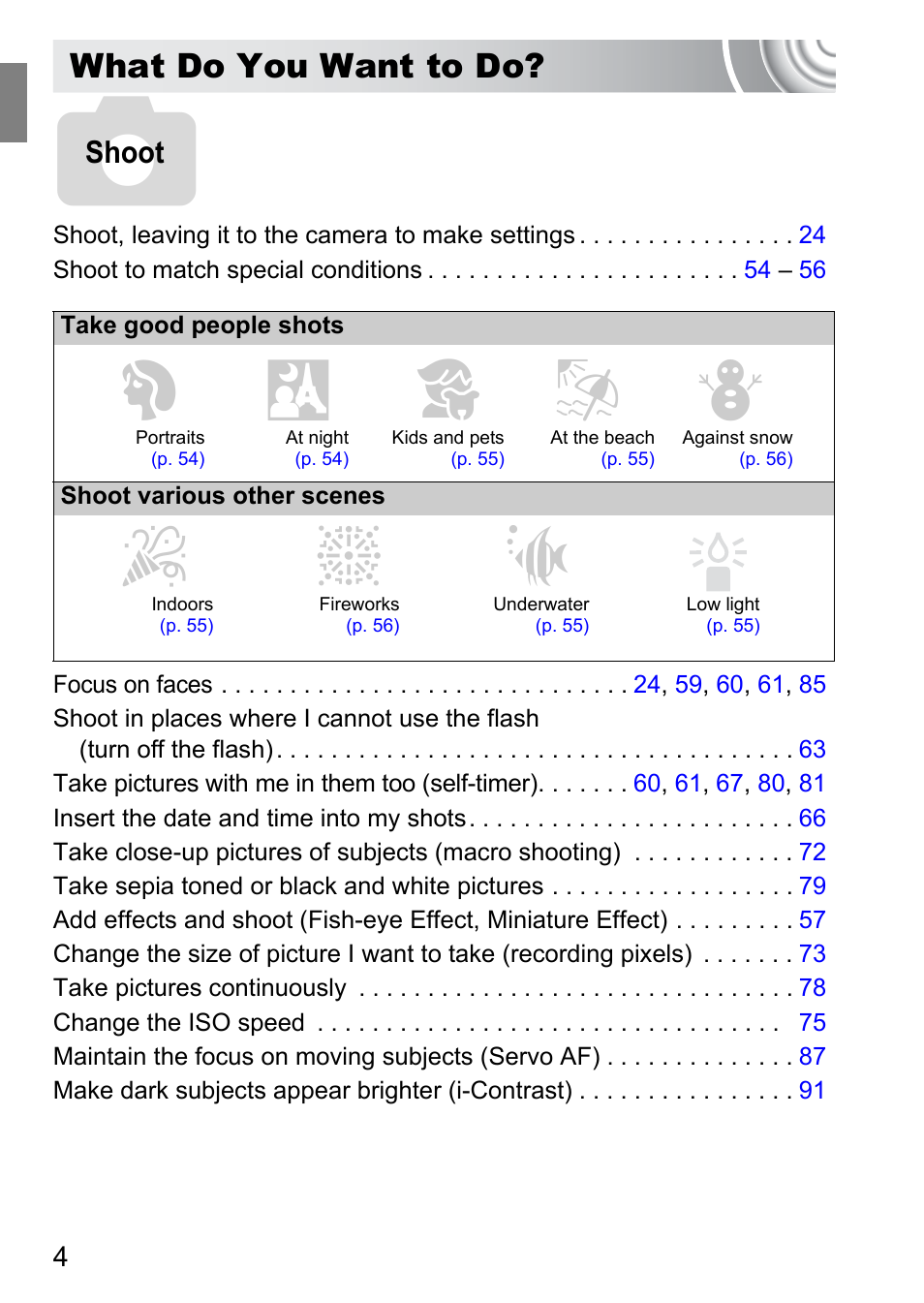 What do you want to do, If w p v | Canon IXUS 130 User Manual | Page 4 / 176