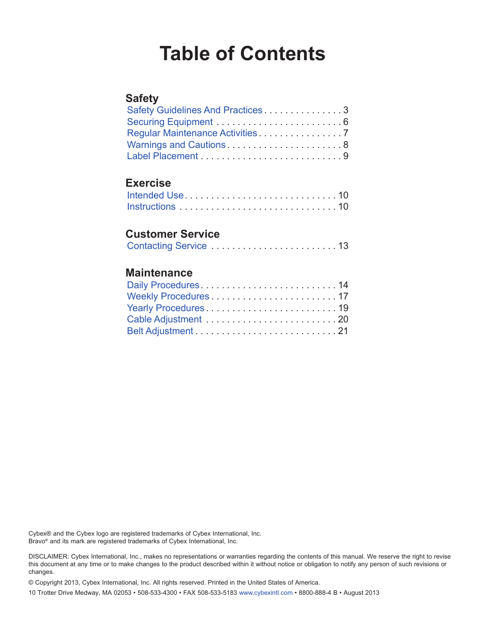 Cybex 8800 Bravo Medical User Manual | Page 2 / 24