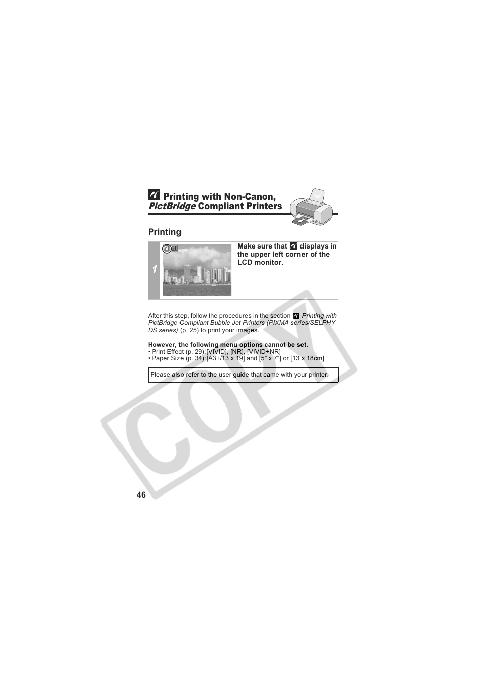 Pictbridge, Printing with non-canon, Compliant printers | Canon CDI-M164-010 User Manual | Page 48 / 54