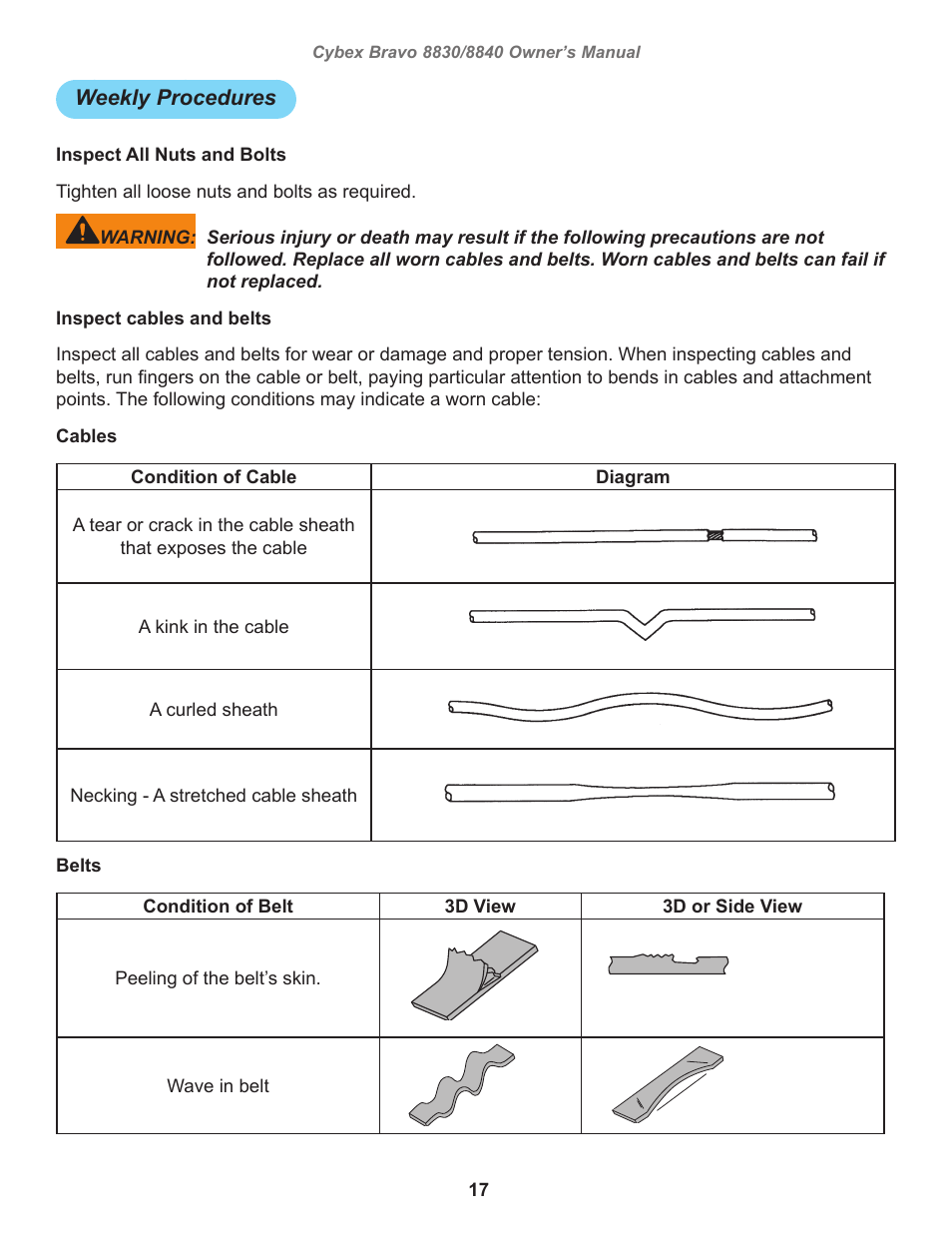 Weekly procedures | Cybex 8830 Bravo Medical User Manual | Page 17 / 24