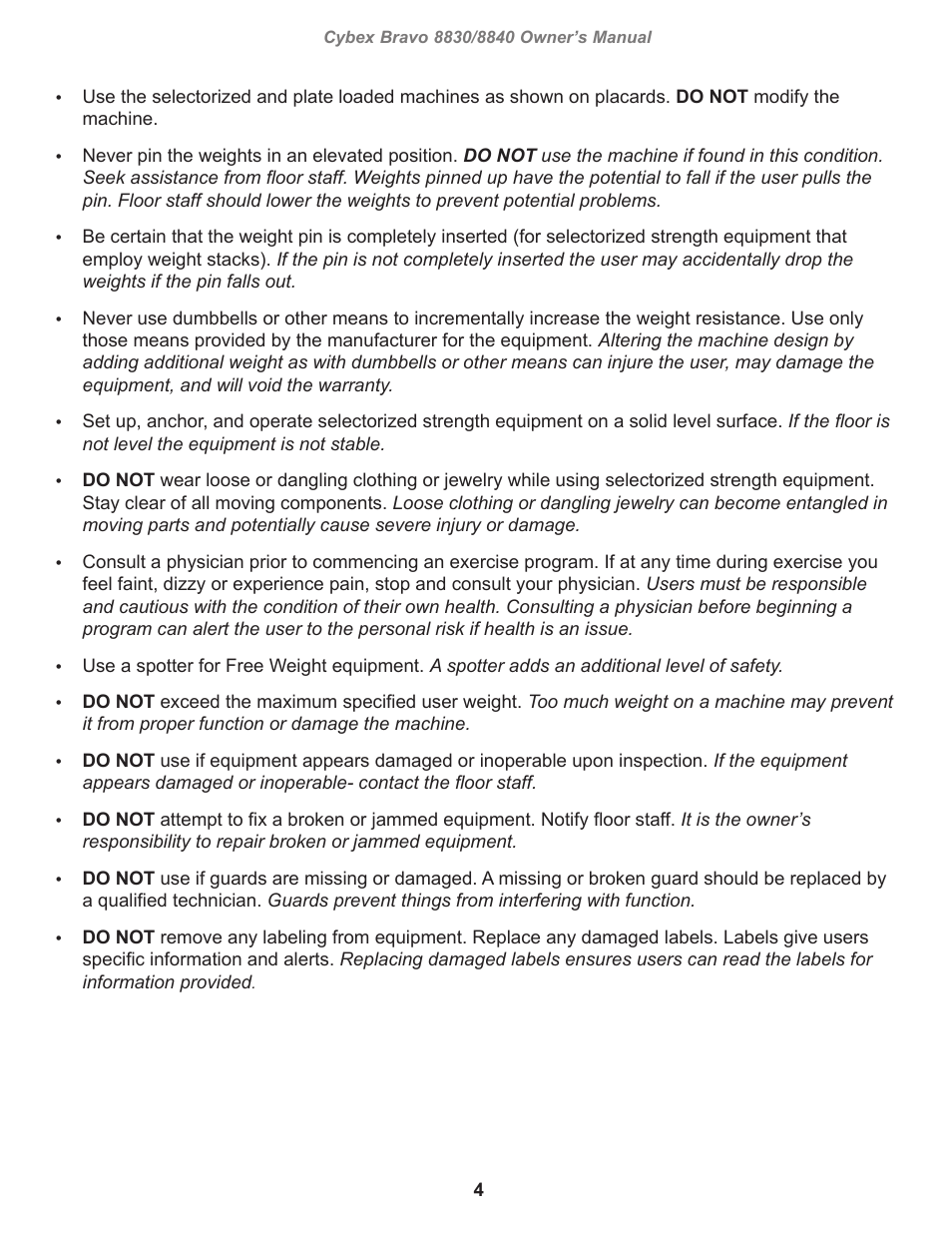 Cybex 8830 Bravo Medical User Manual | Page 4 / 24