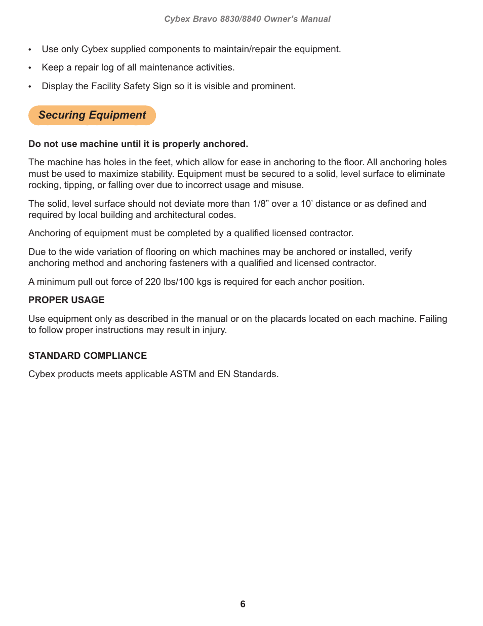 Securing equipment | Cybex 8830 Bravo Medical User Manual | Page 6 / 24