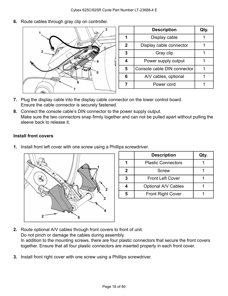 Install front covers | Cybex 625C Cycle Bike User Manual | Page 18 / 80