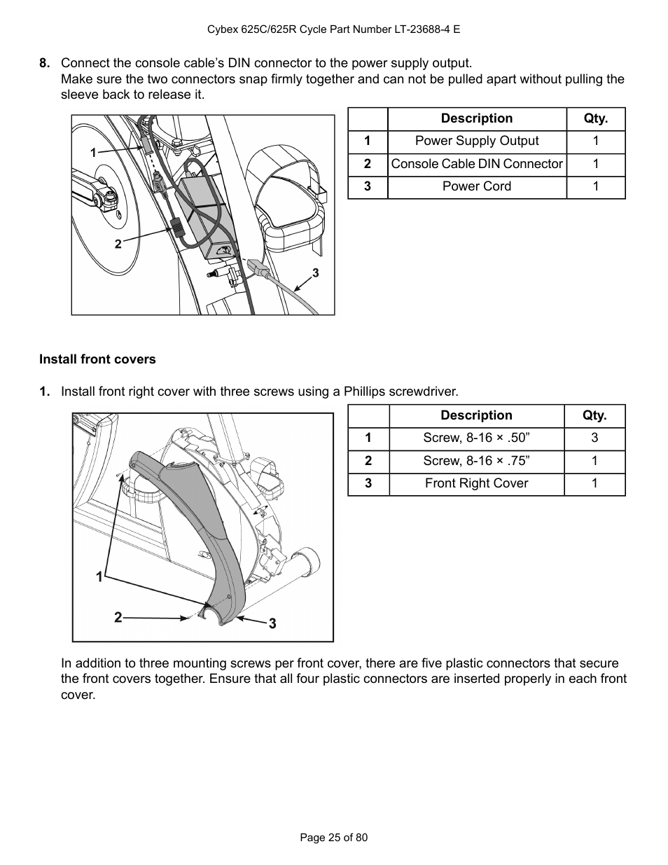 Install front covers | Cybex 625C Cycle Bike User Manual | Page 25 / 80