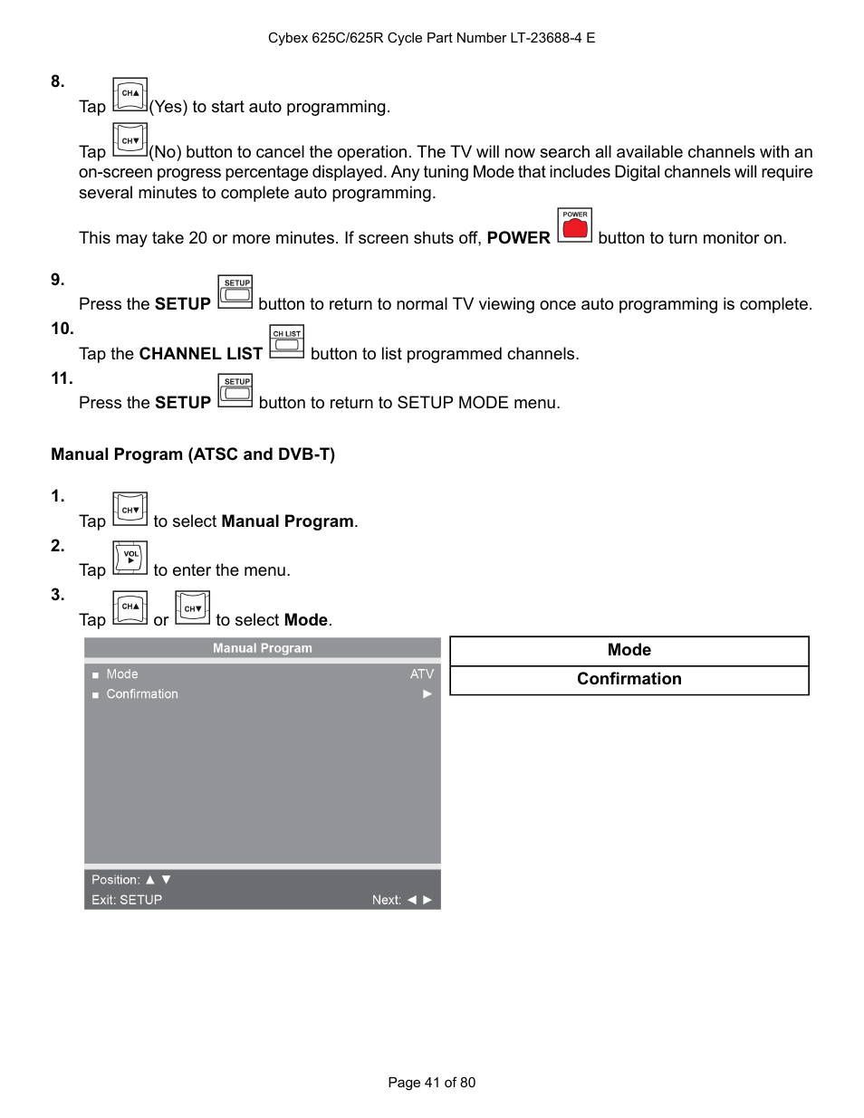 Manual program (atsc and dvb-t) | Cybex 625C Cycle Bike User Manual | Page 41 / 80