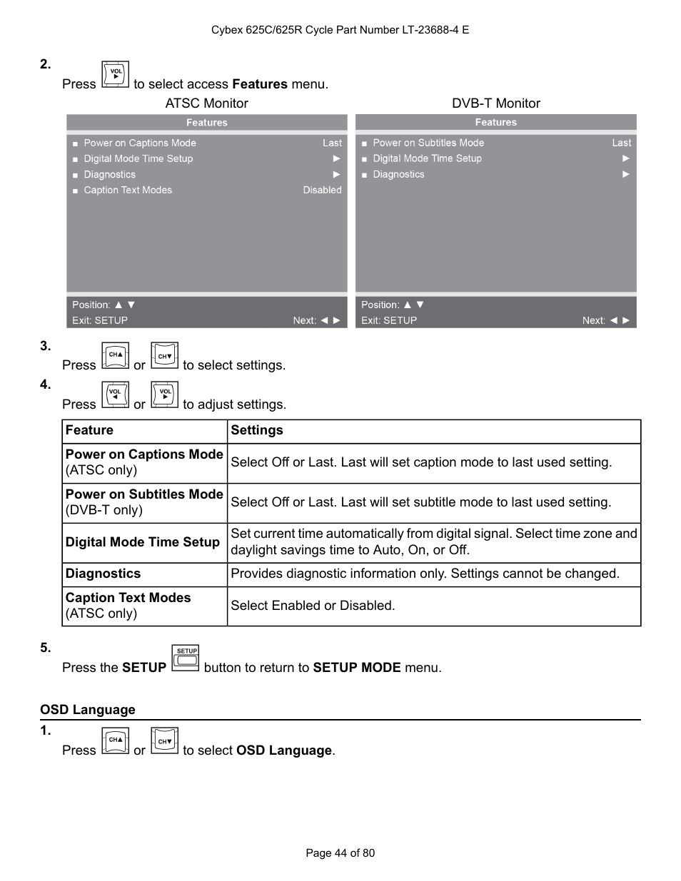 Osd language | Cybex 625C Cycle Bike User Manual | Page 44 / 80