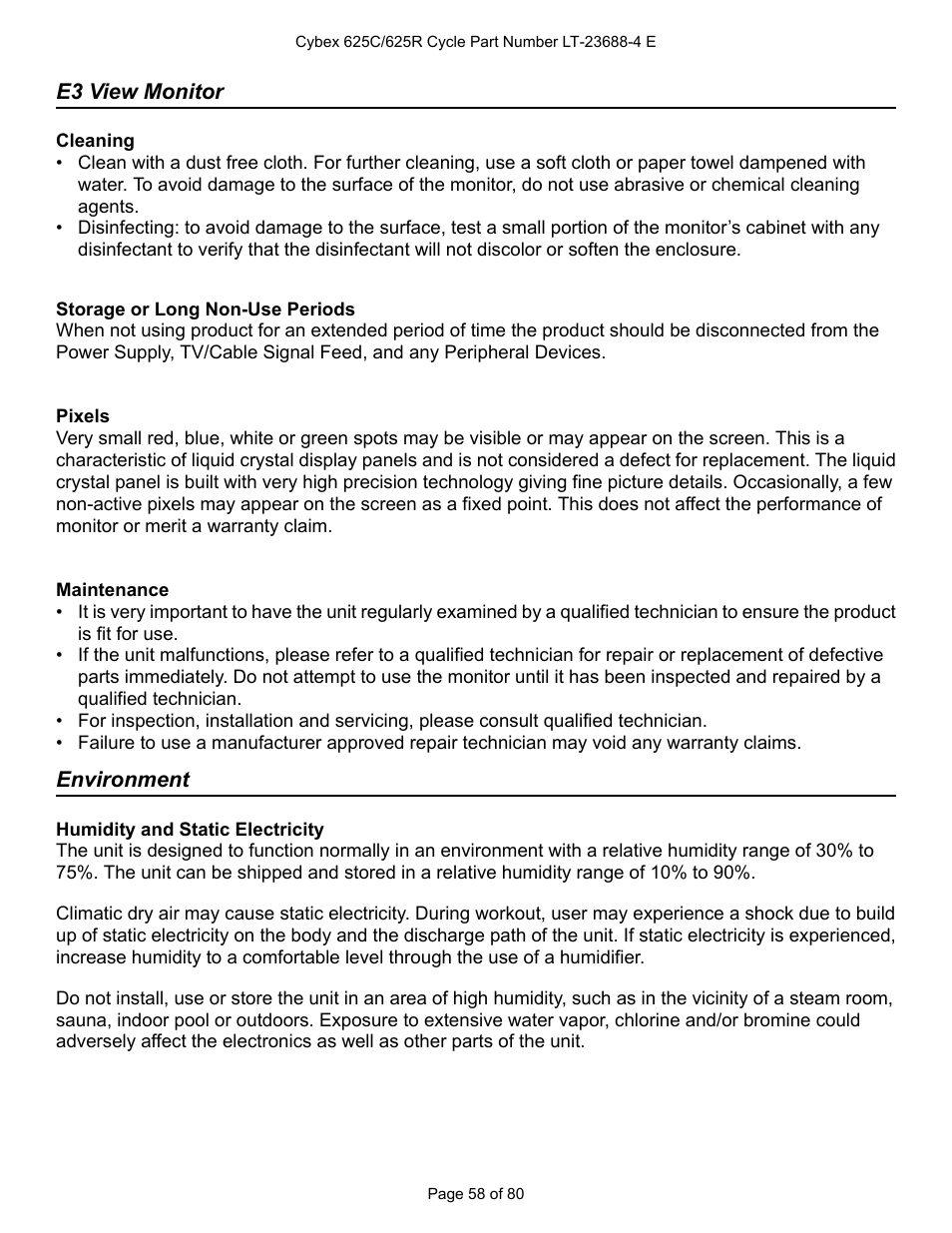 E3 view monitor, Environment | Cybex 625C Cycle Bike User Manual | Page 58 / 80