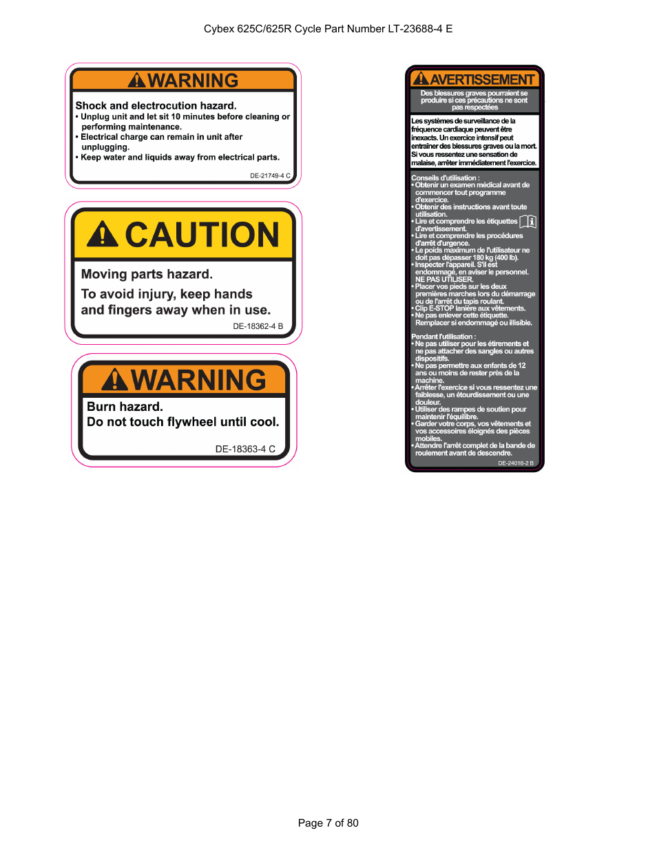 Cybex 625C Cycle Bike User Manual | Page 7 / 80