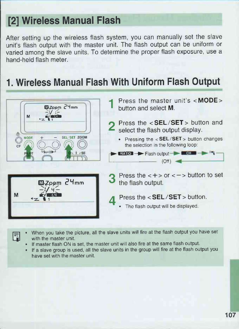 2] wireless manual flash, Wireless manual flash with uniform flash output | Canon 550EX User Manual | Page 107 / 128