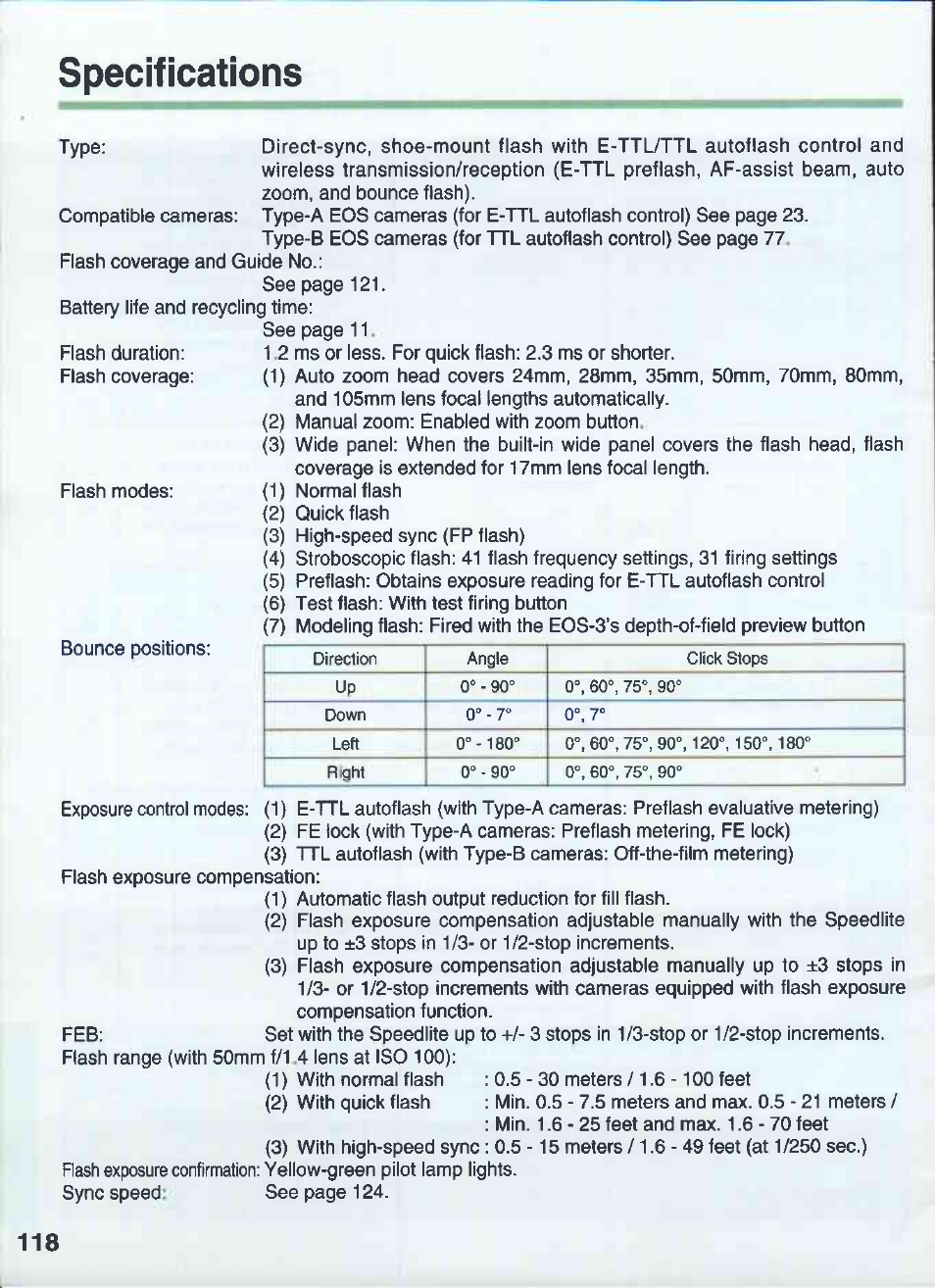 Specifications | Canon 550EX User Manual | Page 118 / 128