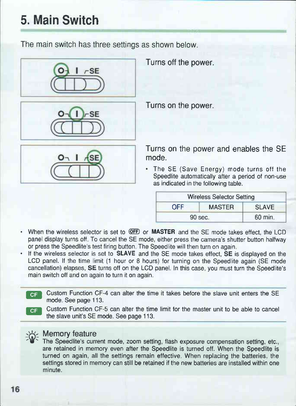 Main switch | Canon 550EX User Manual | Page 16 / 128