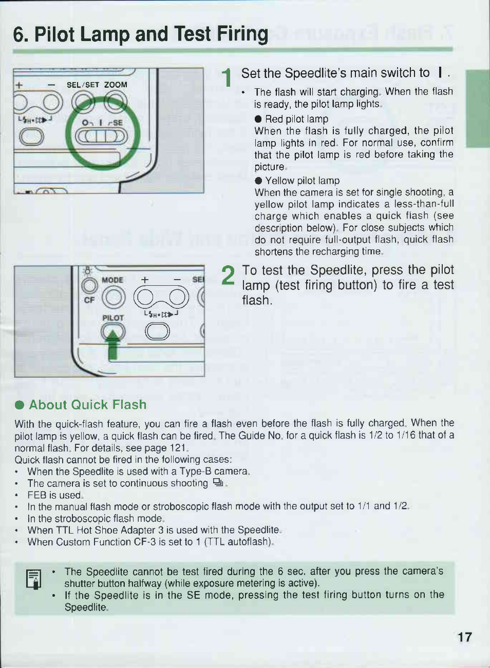 Pilot lamp and test firing | Canon 550EX User Manual | Page 17 / 128