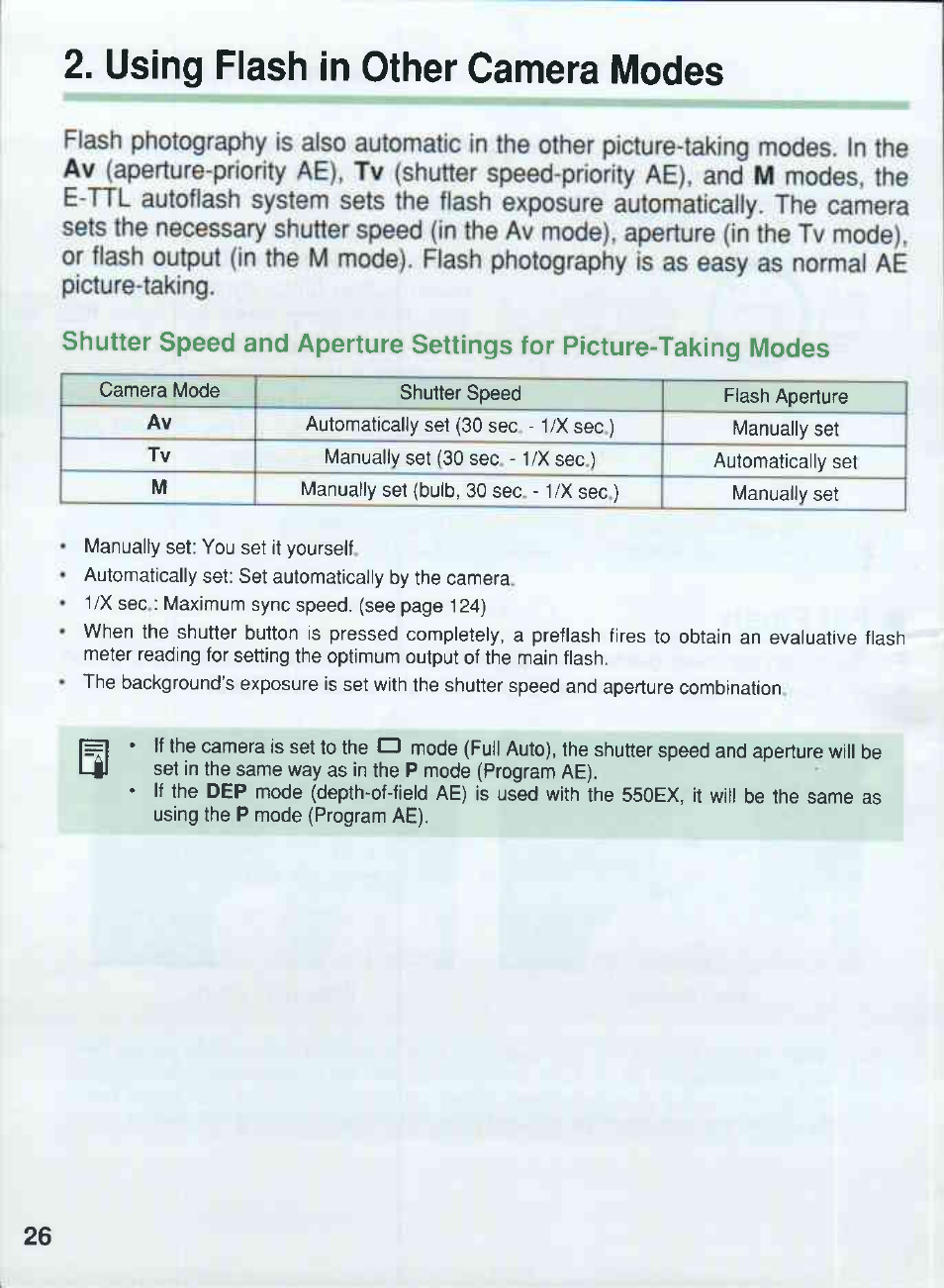 Using flash in other camera modes | Canon 550EX User Manual | Page 26 / 128