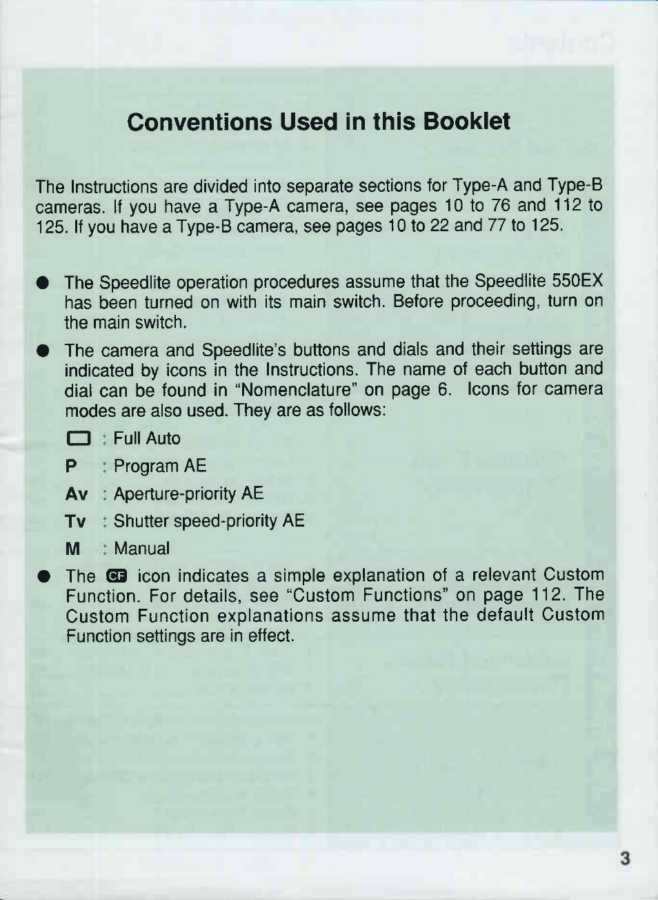 Conventions used in this booklet | Canon 550EX User Manual | Page 3 / 128