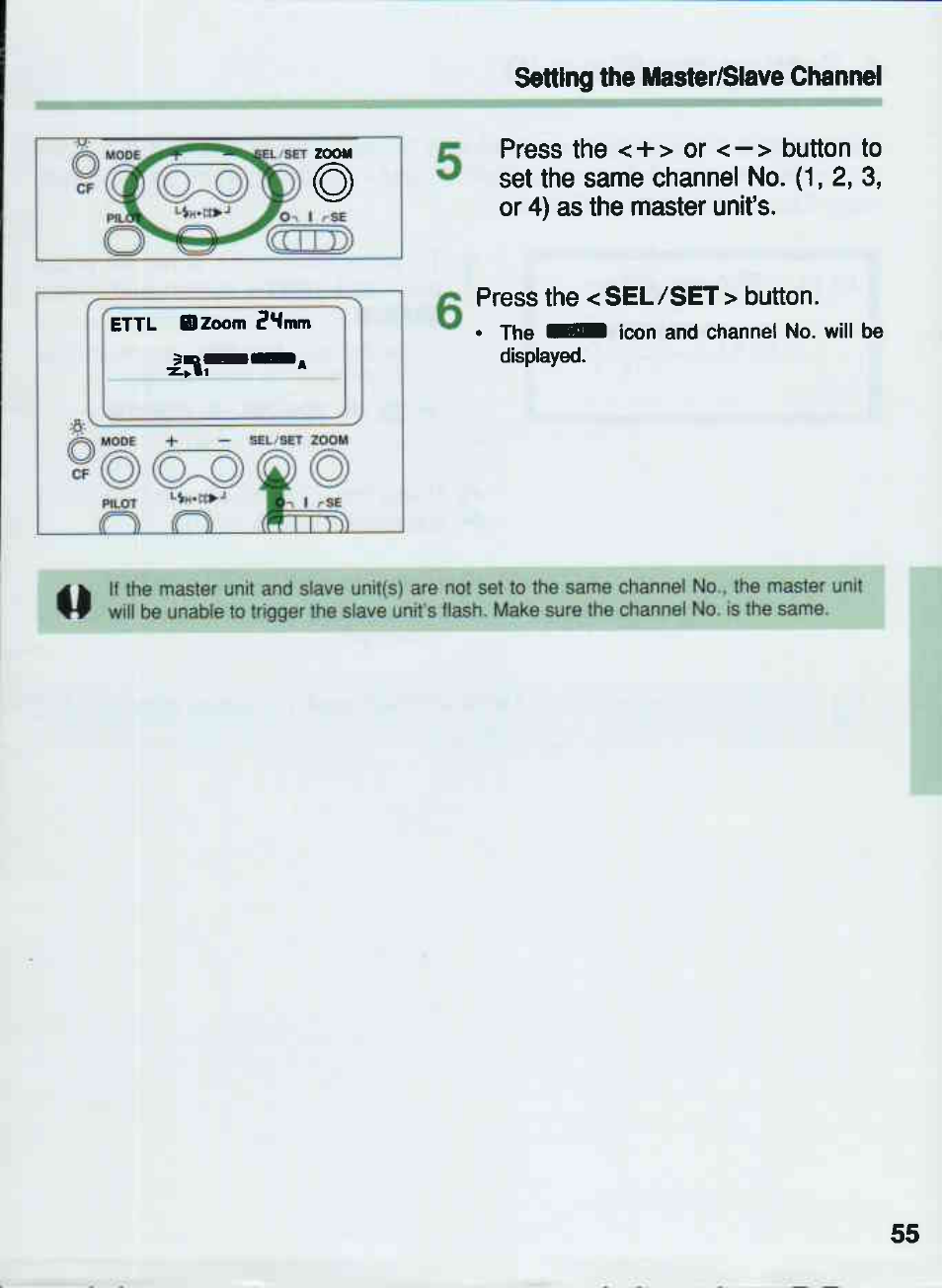 Setting the master/slave channel | Canon 550EX User Manual | Page 55 / 128