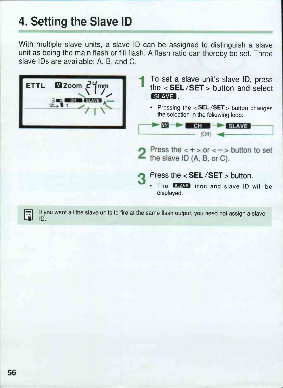 Setting the slave id | Canon 550EX User Manual | Page 56 / 128