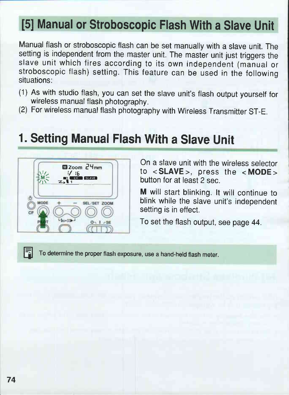 5] manual or stroboscopic flash with a siave unit, Setting manual flash with a siave unit | Canon 550EX User Manual | Page 74 / 128
