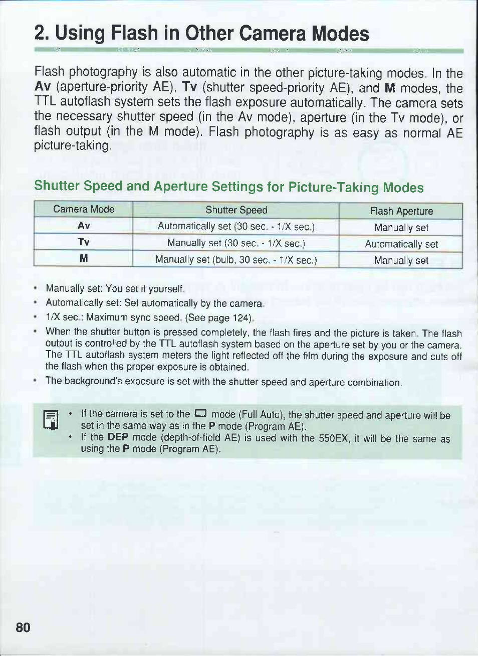 Using flash in other camera modes | Canon 550EX User Manual | Page 80 / 128